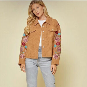 Savanna Jane Corduroy Oversized Floral Embroidered Boho Hippie  Jacket